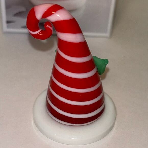 NEW Pier 1 Candy Cane Striped Glass 'Santa Hat' Handcrafted Christmas Figurine - Picture 7 of 16